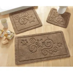 BecquetTapis de bain en coton maron taupe motif arabesques 1500 g/m²