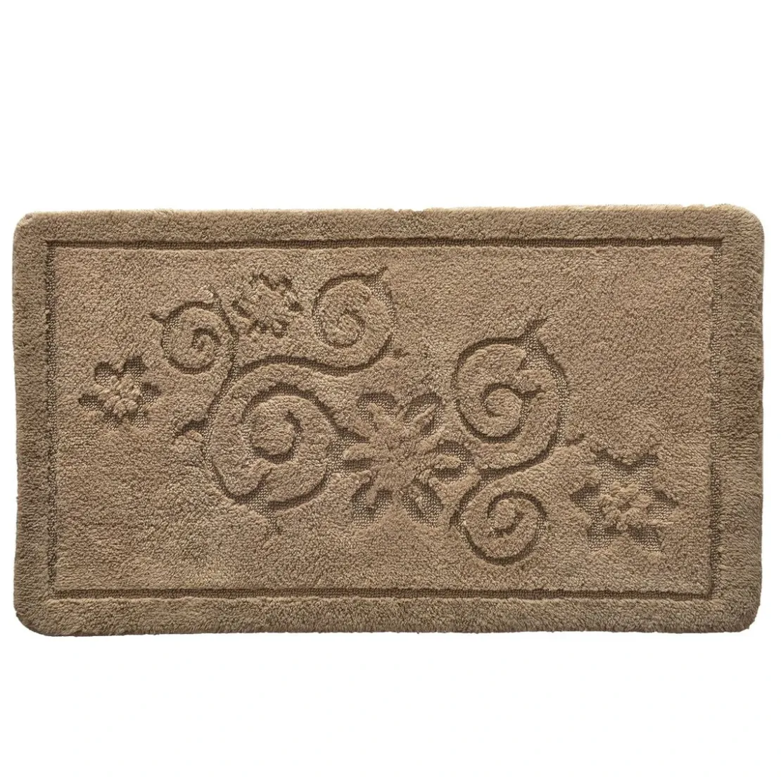 BecquetTapis de bain en coton maron taupe motif arabesques 1500 g/m²