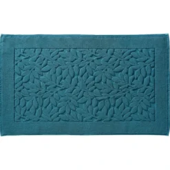 BecquetTapis de bain en coton 800 g/m² bleu motif feuillage - ROSELIERETAP