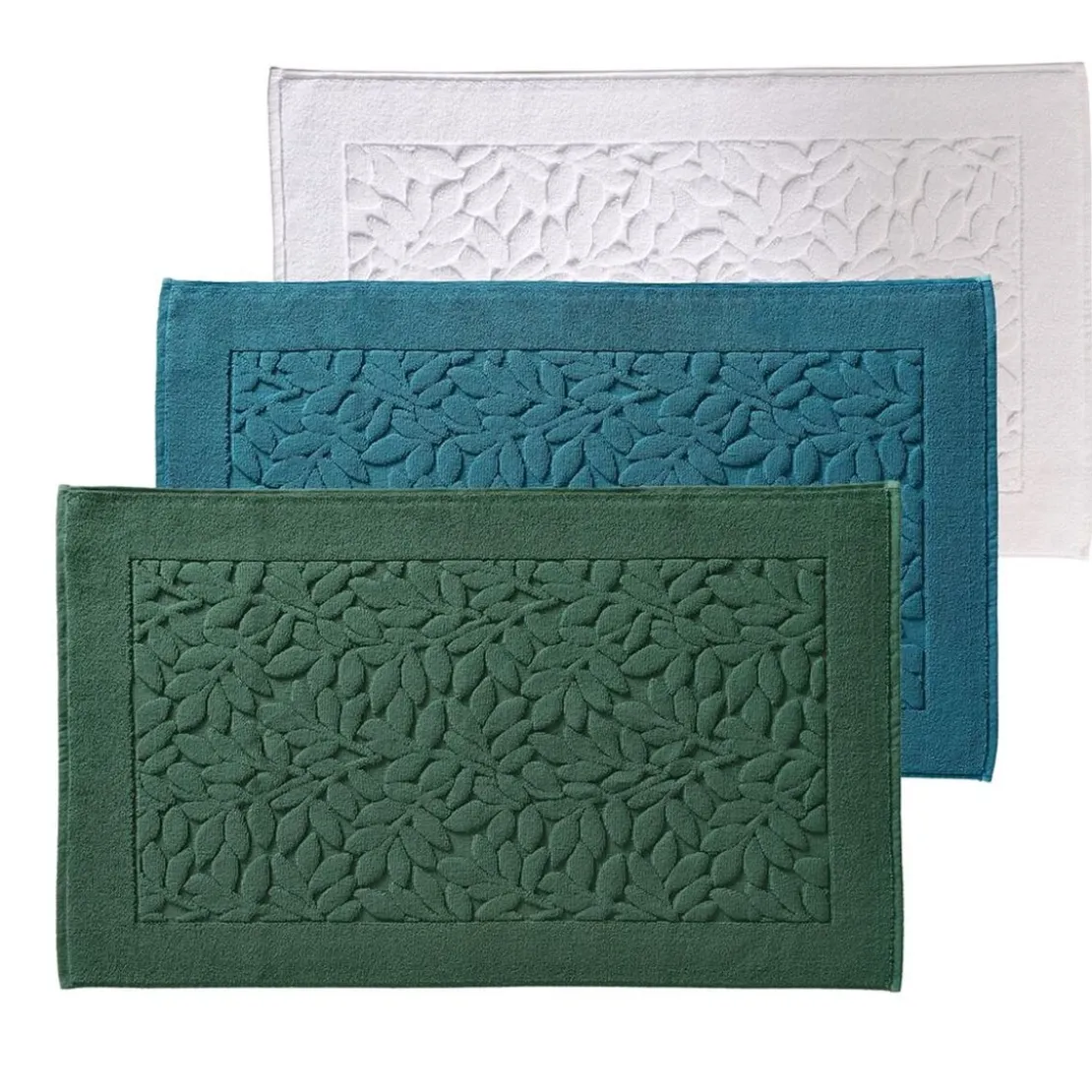BecquetTapis de bain en coton 800 g/m² blanc craie motif feuillage - ROSELIERETAP