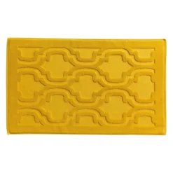 BecquetTapis de bain en coton jaune ocre motif géometrique en relief - Collection MIHRAB