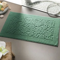 BecquetTapis de bain en coton 800 g/m² vert motif feuillage - ROSELIERETAP