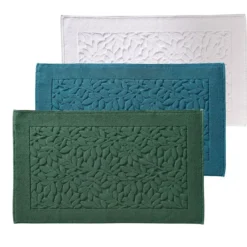 BecquetTapis de bain en coton 800 g/m² vert motif feuillage - ROSELIERETAP