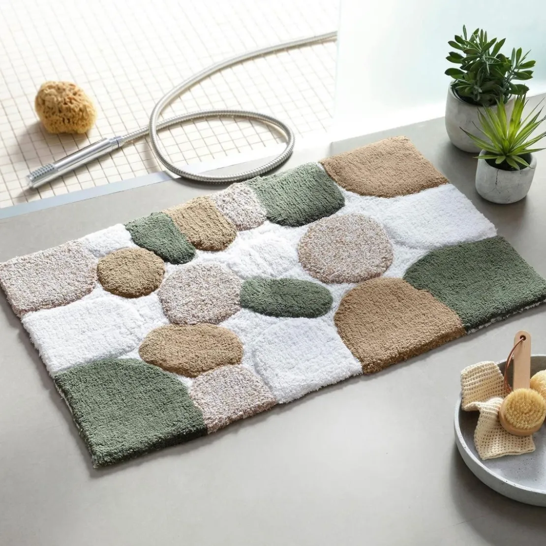 BecquetTapis de bain à imprimé en coton vert kaki