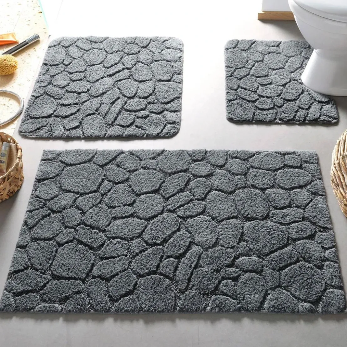 BecquetTapis de bain relief 1550 g/m² GALETS - gris anthracite