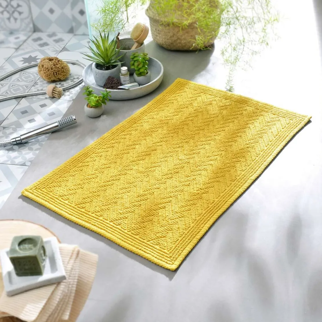 BecquetTapis de bain ZIGZAGen coton jaune