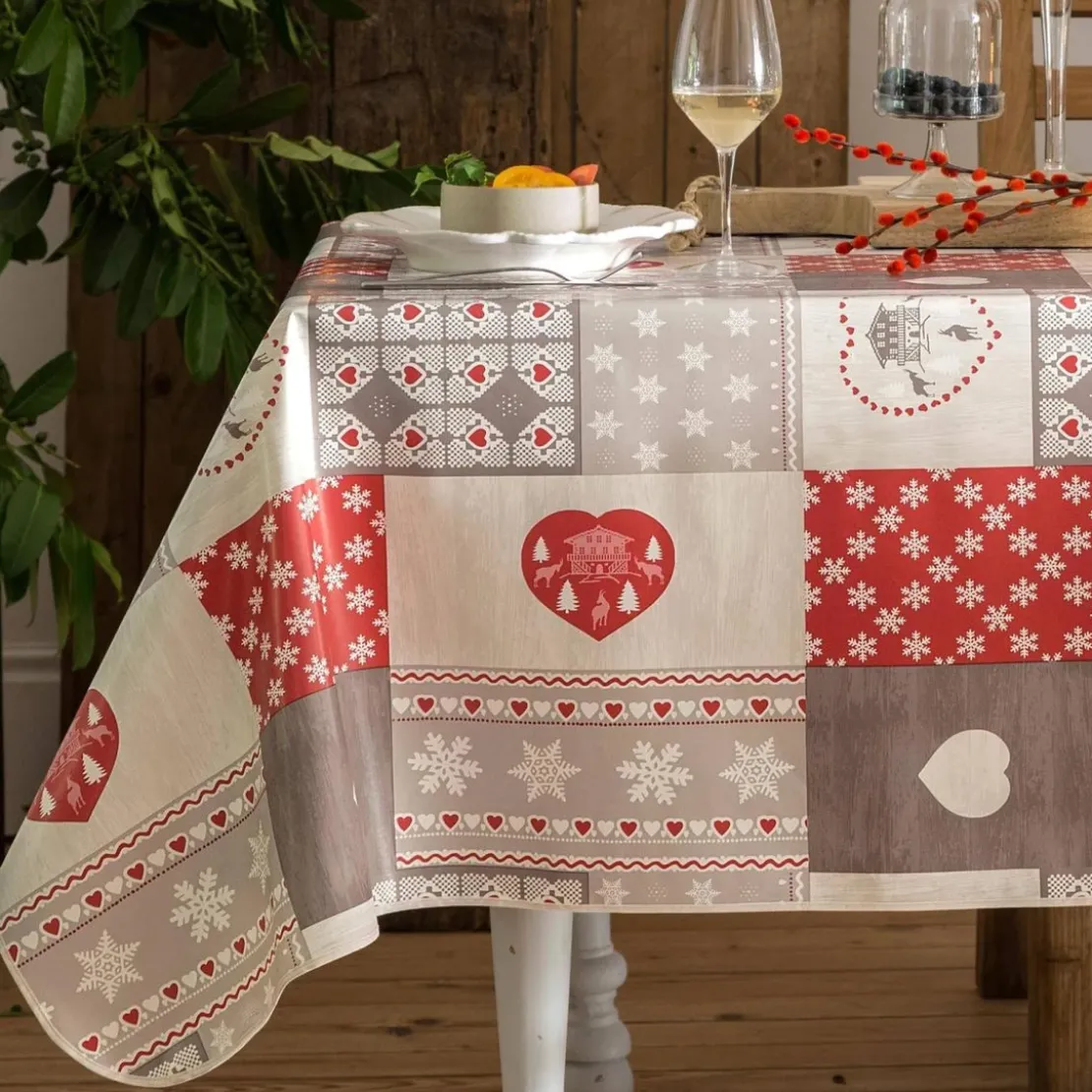 BecquetToile cirée 135ø CHALETS ROUGES - rouge