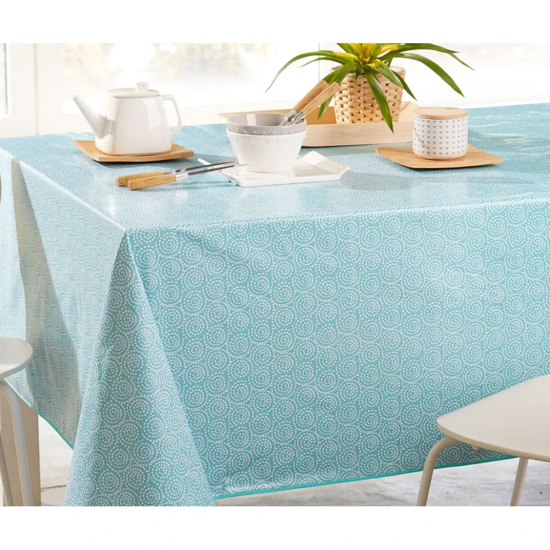 BecquetToile cirée motif porcelaine - Aqua