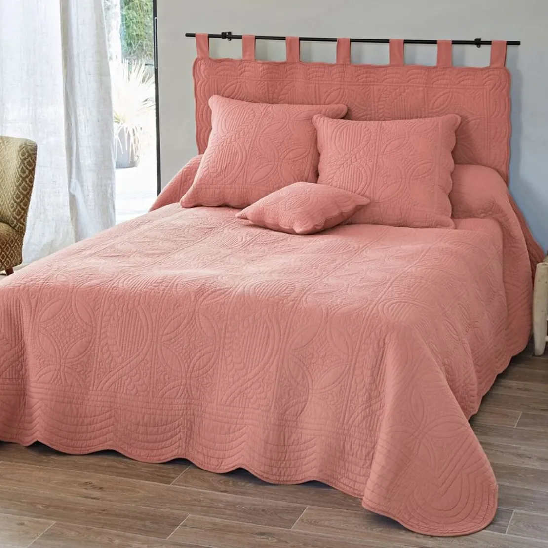BecquetTête de lit en boutis uni coton BAILLARGUES - Rose Poudré