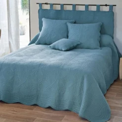 BecquetTête de lit en boutis uni coton BAILLARGUES - bleu grisé