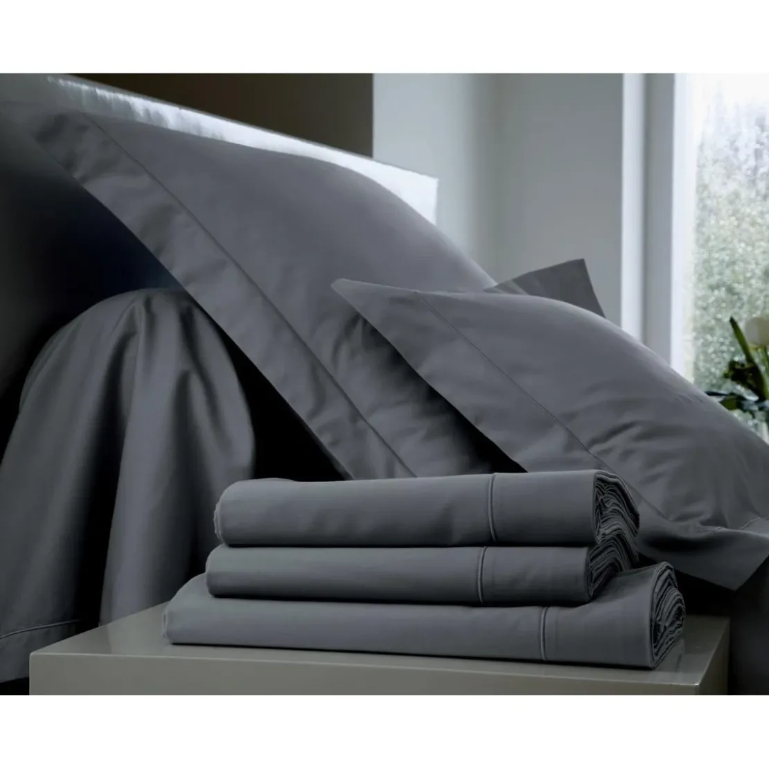 Blanc des VosgesHousse de Couette en Percale Uni Acier