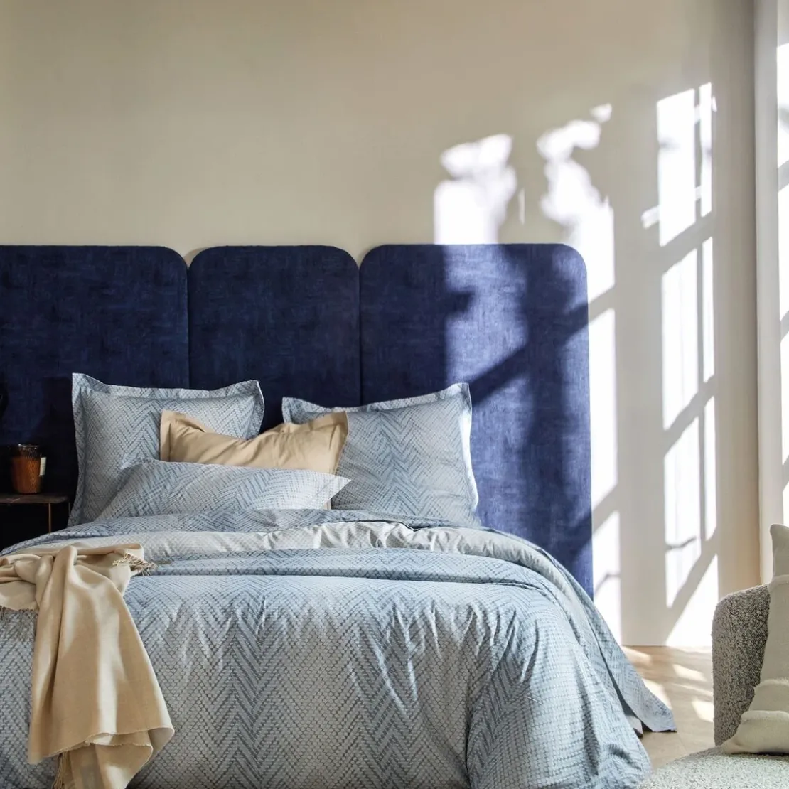 Blanc des VosgesTaie d'oreiller en satin de coton GRAVITY Bleu céleste