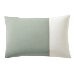 Blanc des VosgesTaie d'oreiller, taie de traversin percale Bicolore DUO vert Sauge