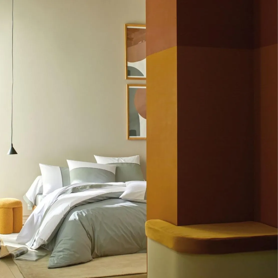 Blanc des VosgesTaie d'oreiller, taie de traversin percale Bicolore DUO vert Sauge
