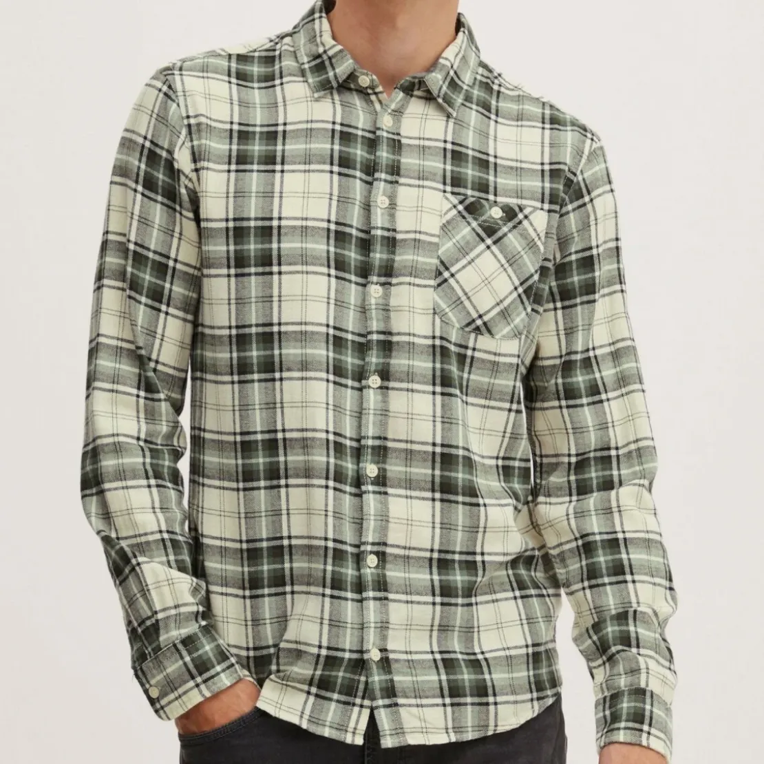 BlendChemise à carreau vert pour homme en coton
