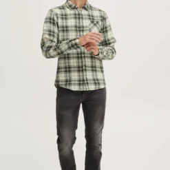 BlendChemise à carreau vert pour homme en coton