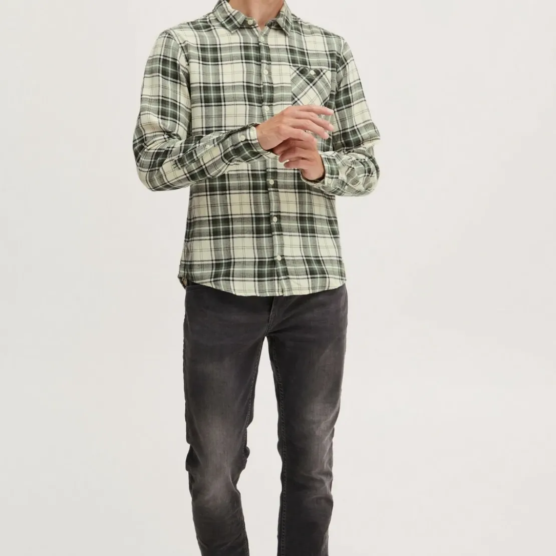 BlendChemise à carreau vert pour homme en coton