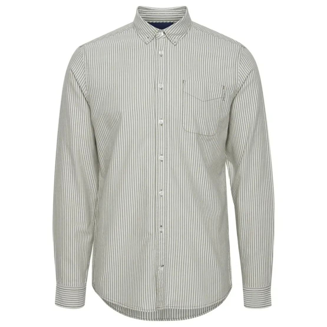 BlendChemise Manches Longues Rayée en Coton - Blanc et Vert Loden
