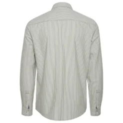 BlendChemise Manches Longues Rayée en Coton - Blanc et Vert Loden