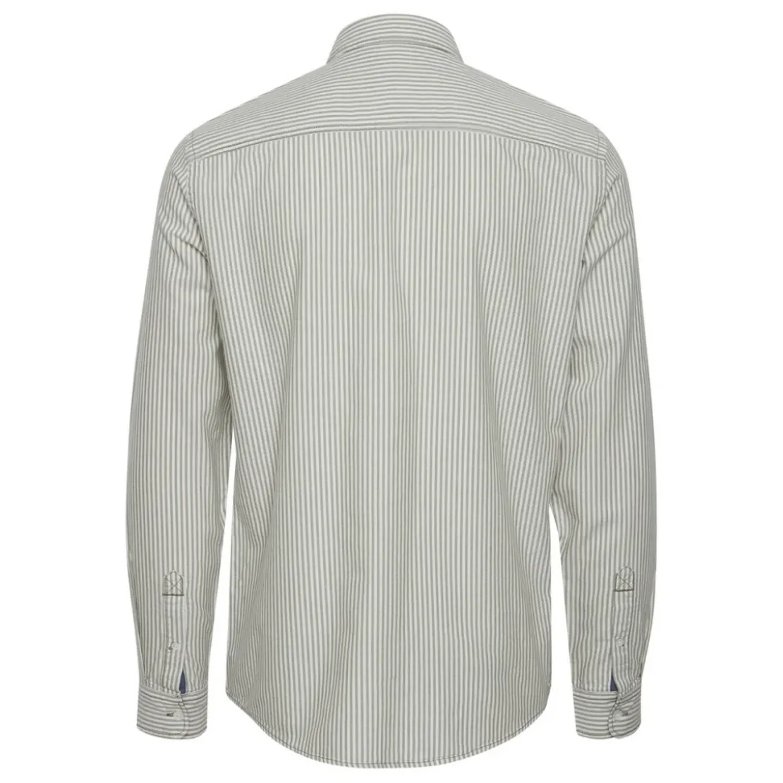 BlendChemise Manches Longues Rayée en Coton - Blanc et Vert Loden