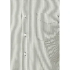 BlendChemise Manches Longues Rayée en Coton - Blanc et Vert Loden