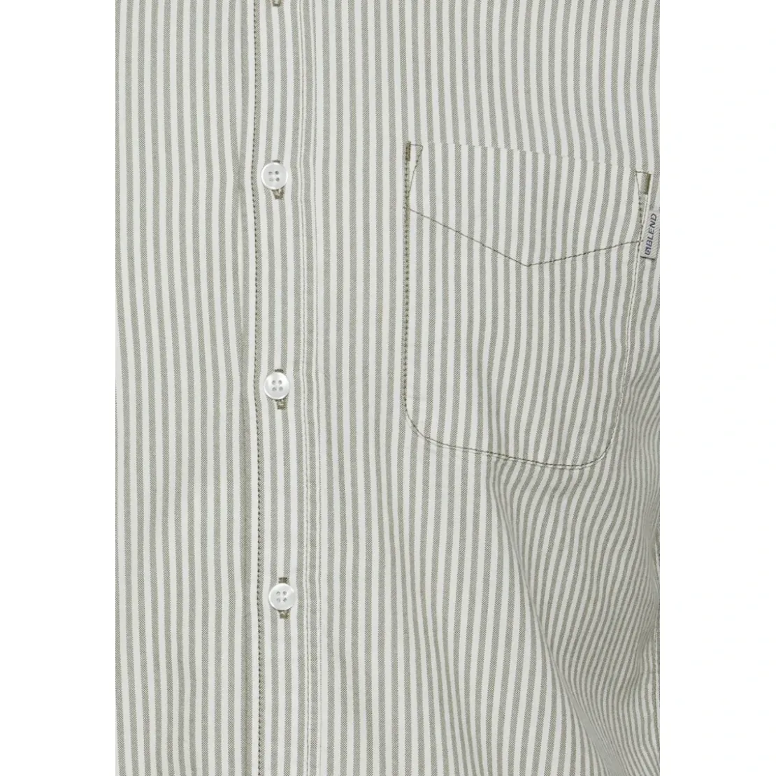 BlendChemise Manches Longues Rayée en Coton - Blanc et Vert Loden