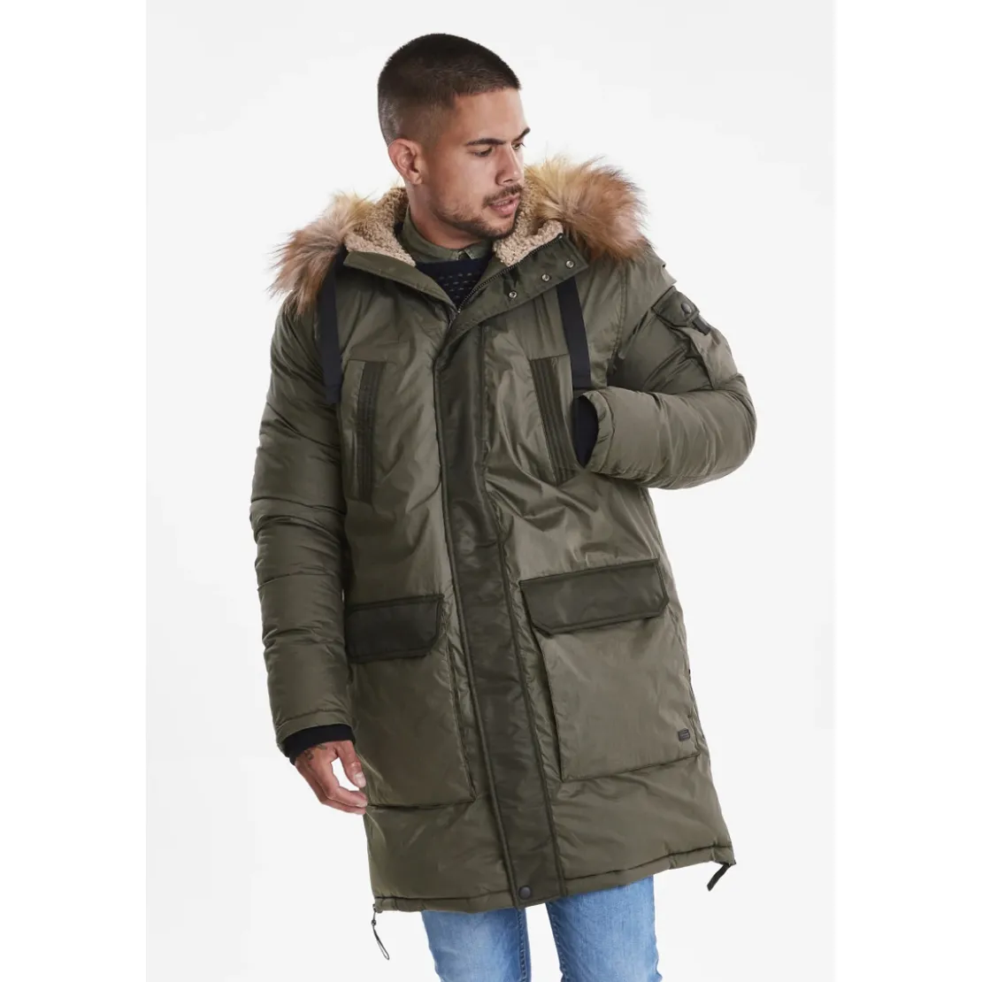 BlendParka Homme Kaki vert pin en coton