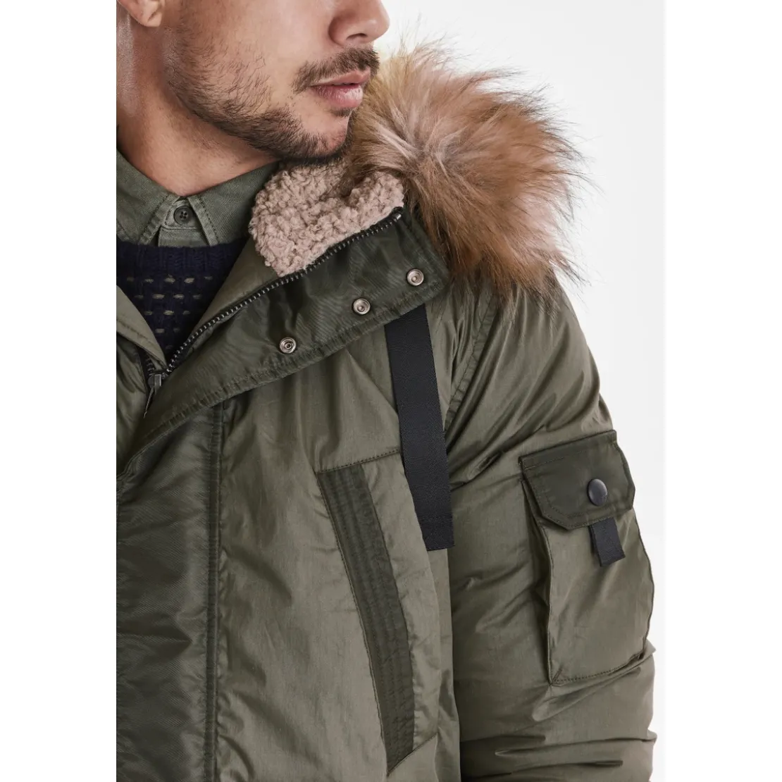 BlendParka Homme Kaki vert pin en coton
