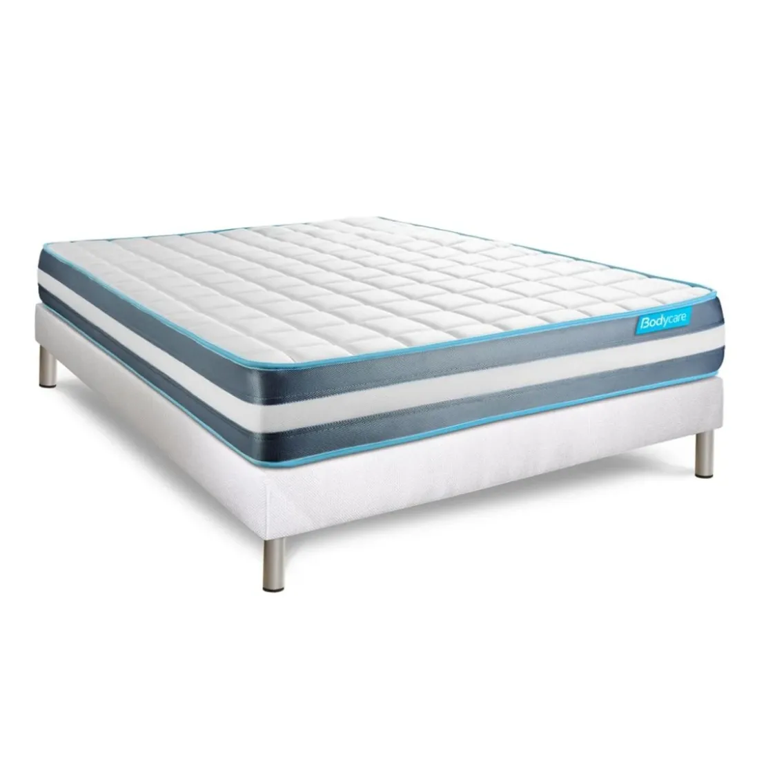 BODYCAREEnsemble matelas BodyForm a Memoire de forme 3 zones sommier kit blanc