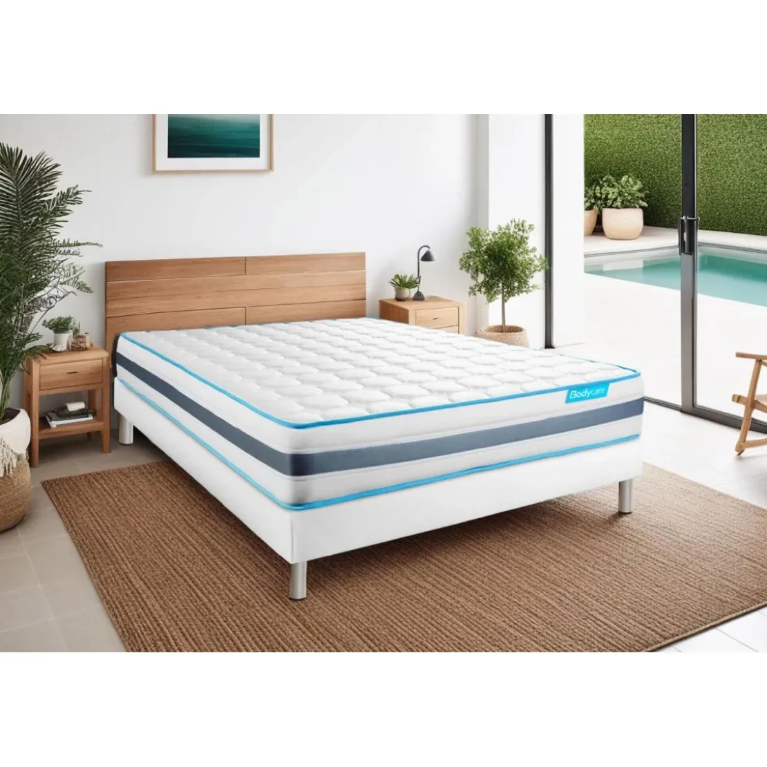 BODYCAREEnsemble matelas BodyFlex ressorts ensaches et memoire de forme,sommier kit blanc