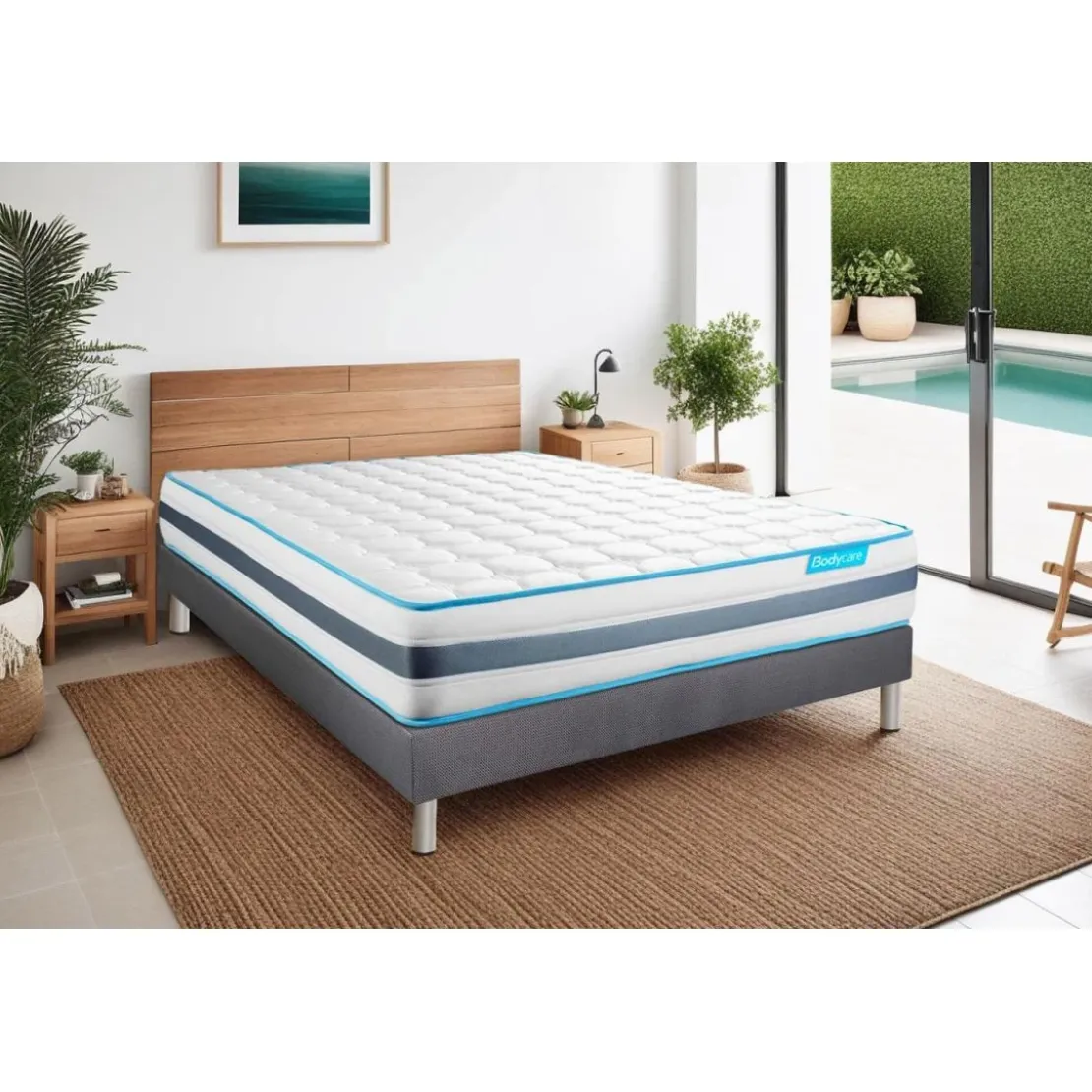 BODYCAREEnsemble matelas BodyFlex ressorts ensaches et memoire de forme sommier kit gris