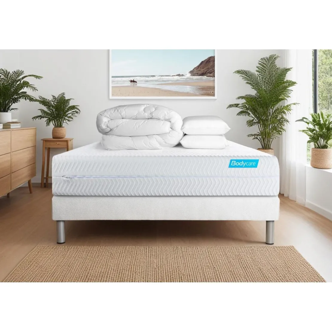 BODYCAREPack BIOCARE Mousse a memoire de forme BIO 5 zones Maxi epaisseur Couette et 2 oreillers