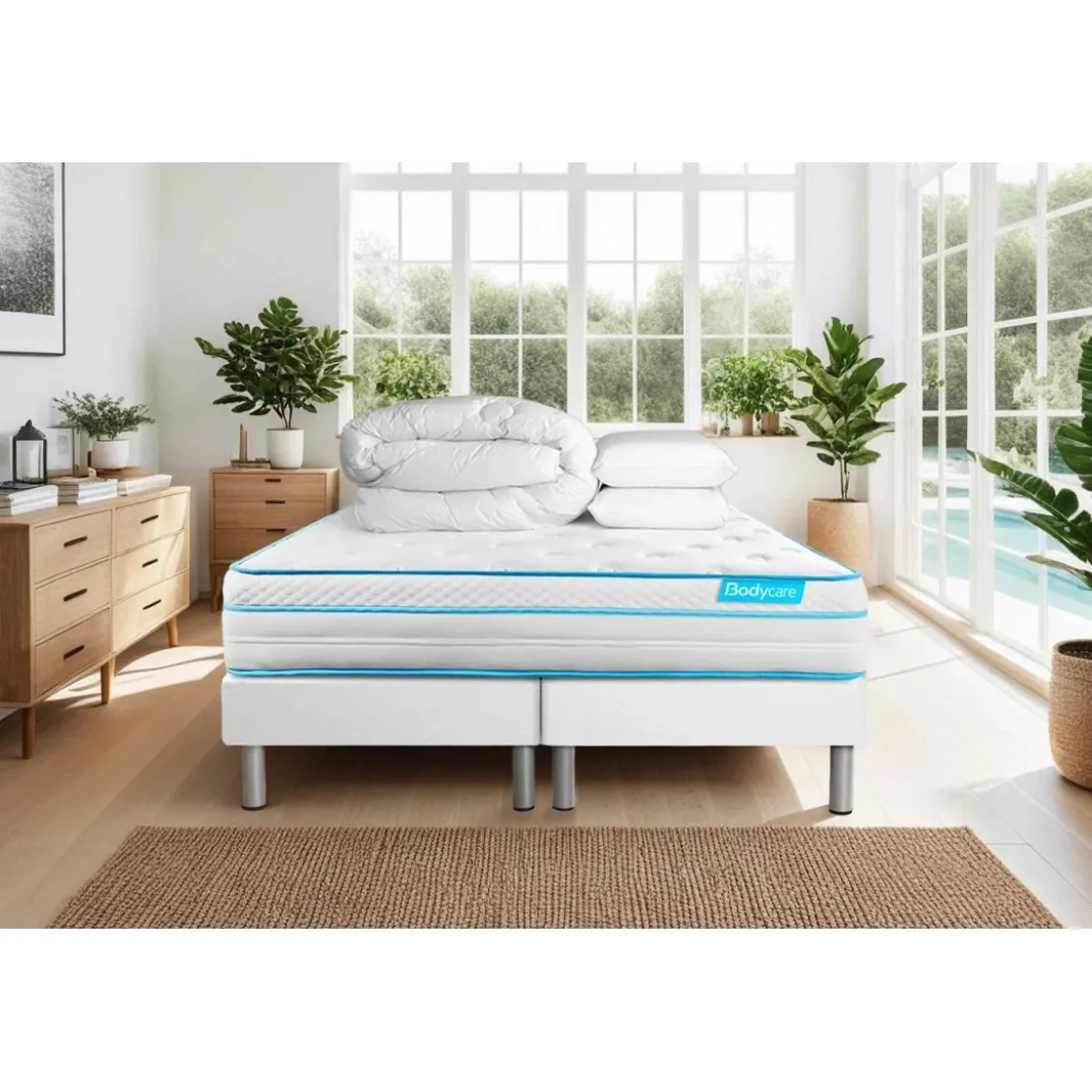 BODYCAREPack BODYZONE Ressorts ensaches, visco 5 zones Ultra epaisseur ,Couette et 2 oreillers