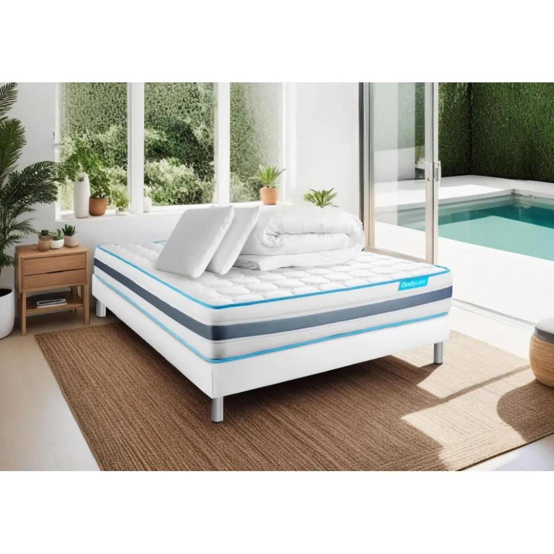 BODYCAREPack BODYZONE Ressorts ensaches, visco 5 zones Ultra epaisseur, Couette et 2 oreillers