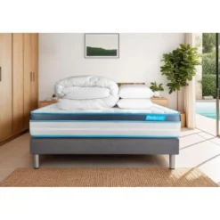 BODYCAREPack matelas BodyFit sommier kit gris, Couette et 2 oreillers