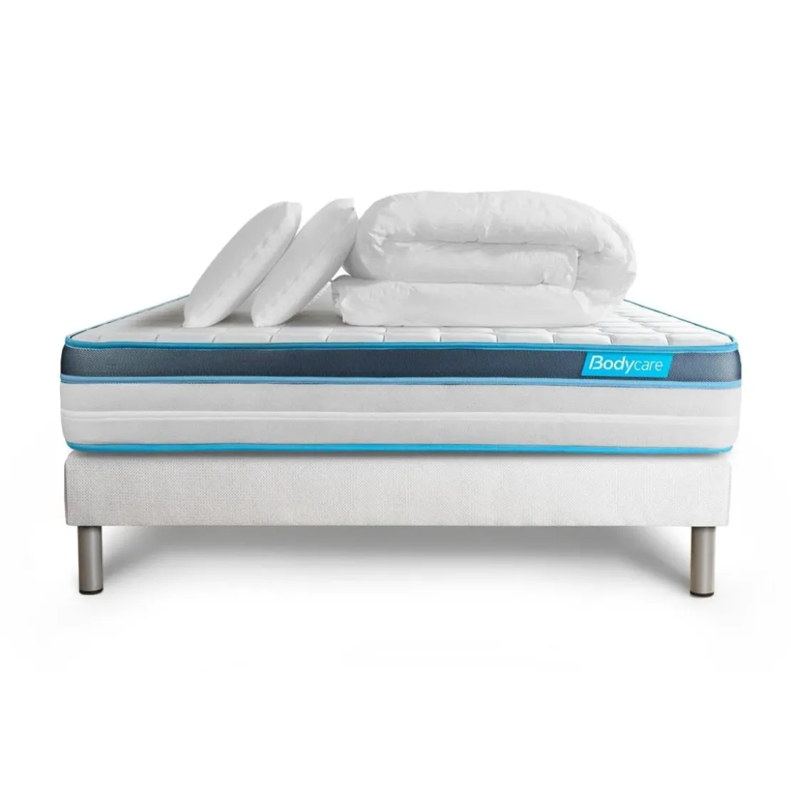 BODYCAREPack matelas BodyFit sommier kit blanc Couette et 2 oreillers