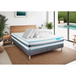 BODYCAREPack matelas BodyFlex sommier kit gris Couette et 2 oreillers