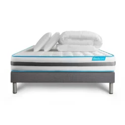 BODYCAREPack matelas BodyFlex sommier kit gris Couette et 2 oreillers