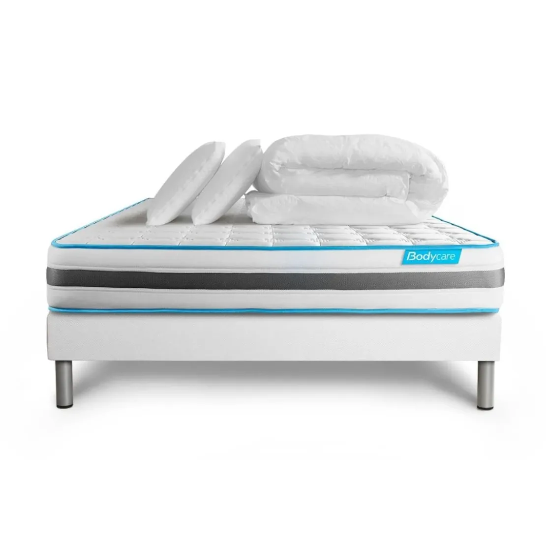 BODYCAREPack matelas BodyFlexsommier kit blanc Couette et 2 oreillers