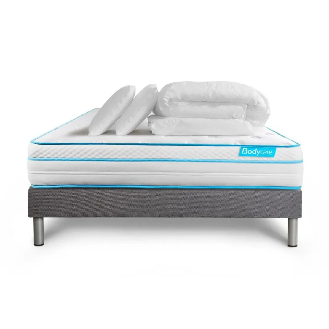 BODYCAREPack matelas BodyMax sommier kit gris Couette et 2 oreillers
