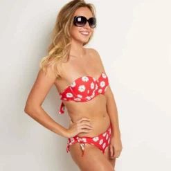 Brigitte BardotHaut de maillot de bain armatures Rouge fleurie- FLORAL