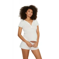 Cache CoeurShort de grossesse taille basse - Blanc - Cache Cœur Lingerie en coton bio- TROUSSEAU