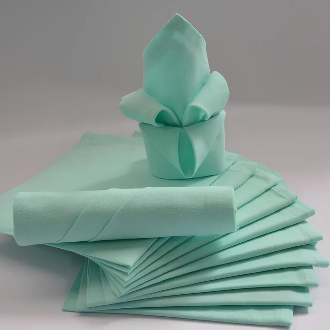 CalitexLot de 12 serviettes de table ARC EN CIEL vert d'eau 44 x 44 cm