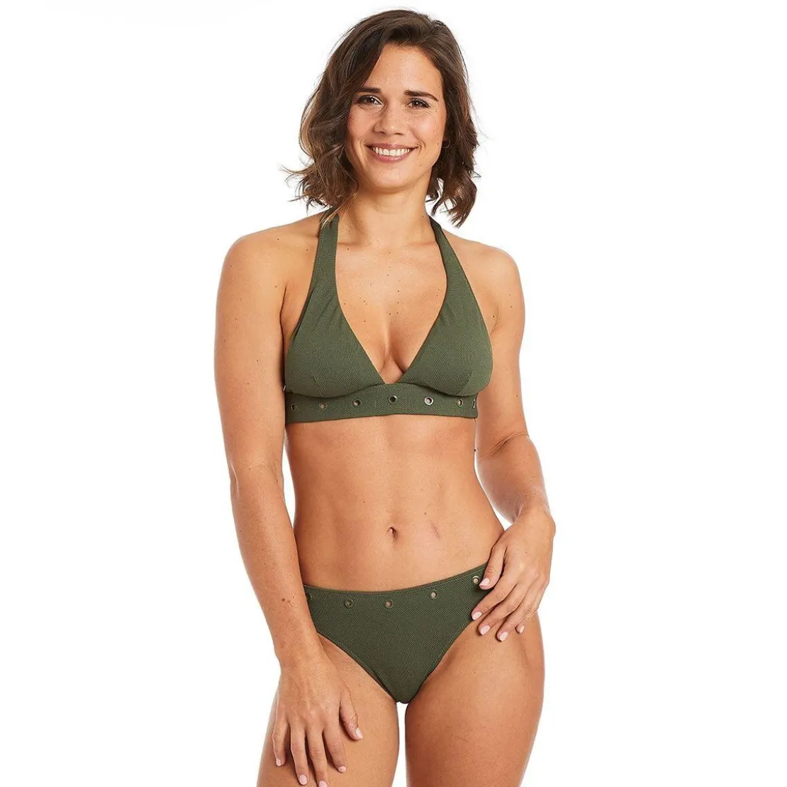 Camille Cerf x Pomm PoireHaut de maillot de bain triangle kaki Zanzibar vert- Zanzibar