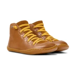 CamperBottines marrons à lacets jaunes enfant - Peu Cami Kids marron clair en cuir