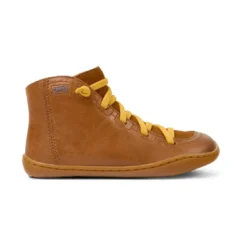 CamperBottines marrons à lacets jaunes enfant - Peu Cami Kids marron clair en cuir