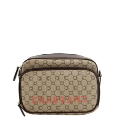 Chabrand MaroquinerieMini sacoche marron en toile enduite cuir avec logo orange