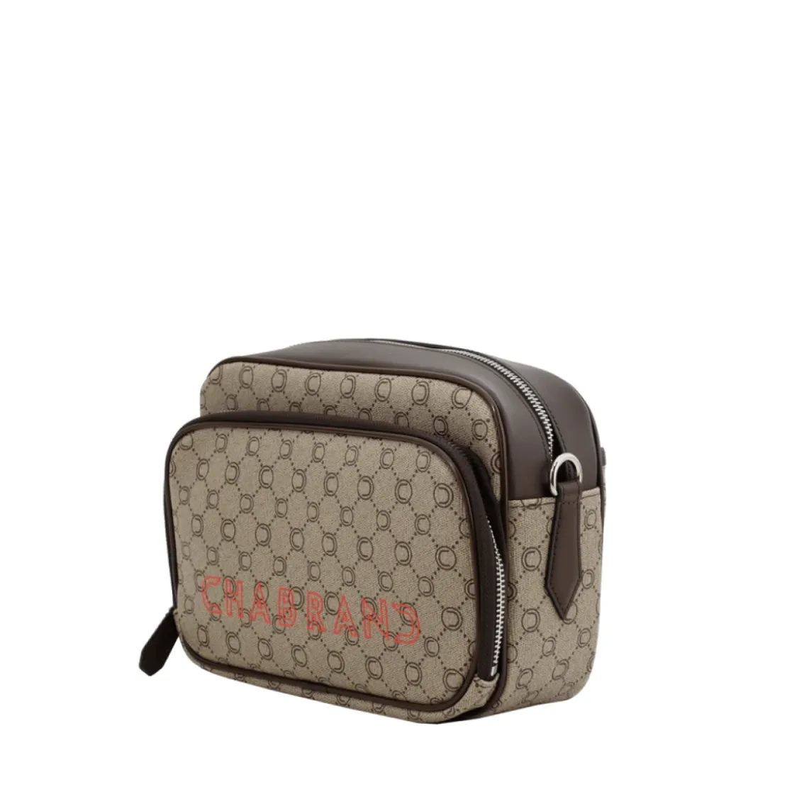 Chabrand MaroquinerieMini sacoche marron en toile enduite cuir avec logo orange
