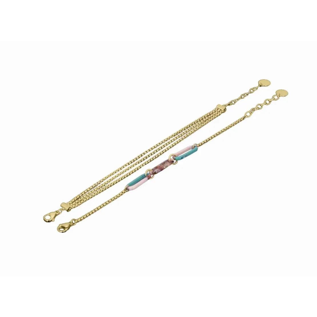 Clyda BijouxBracelet Boheme Acier Doré Multi Chaines 16+3 cm Et Résine