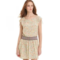 Color BlockRobe manches courtes imprimée fleur femme
